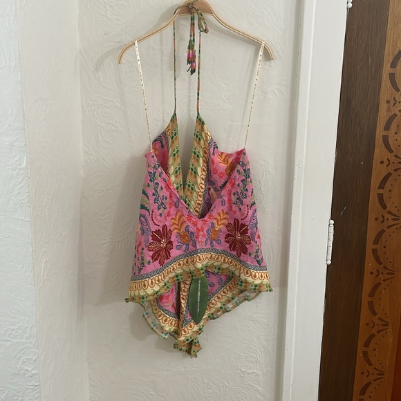 FARM RIO Women's Pink Fruits Queen Scarf Lenzing Ecovero Viscose Blouse Size L - Picture 9 of 9